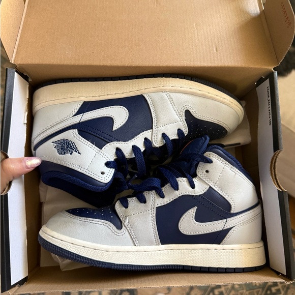 Nike Other - Nike Air Jordan 1 Mid White and Navy Leather Sneakers